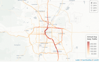 A gif of highway traffic increasing from 2014 to 2017